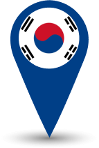 Blue location pin with the South Korean flag, representing Bylyngo's specialized interpreting services in South Korea.