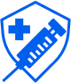 A blue icon of a medical shield with a cross and syringe, representing Bylyngo's specialized medical interpreting services for healthcare providers and patients.