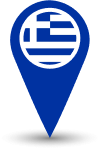 Blue location pin icon with the Greek flag, representing Bylyngo's Greek language translation and interpreting services.