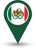 Location pin icon with the Mexican flag, representing Bylyngo's Spanish language interpretation and translation services.