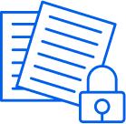 Blue icon of a locked document, illustrating Bylyngo's commitment to secure and private translation services.
