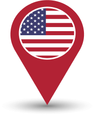 Map pin icon overlaid with the United States flag, indicating Bylyngo's English interpretation and translation services in the U.S