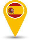 Spanish translation services pinpointed by a location marker with the flag of Spain, offered by Bylyngo Interpreting and Translation.