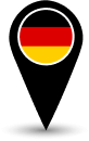 Pinpoint your German language needs with Bylyngo's dedicated translation and interpreting services, symbolized by a location pin with the German flag.