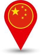 Red location pin with the Chinese flag, symbolizing Bylyngo's translation and interpreting services for the Chinese language.