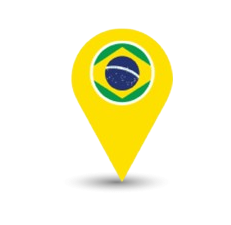 Icon of a location pin with the Brazilian flag, indicating Bylyngo's services in Portuguese translation and interpretation for Brazil.