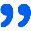 Iconic blue quotation marks symbolizing client testimonials and high-quality reviews for Bylyngo's interpreting and translation services.