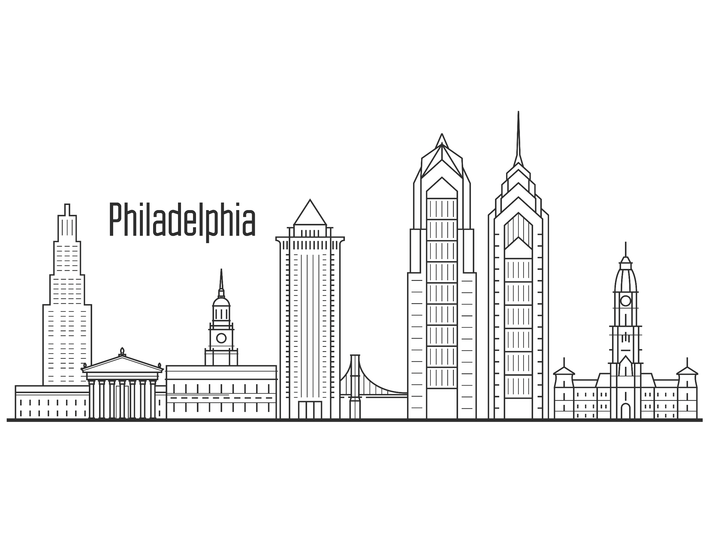 Silhouette of the Philadelphia, Pennsylvania skyline.
