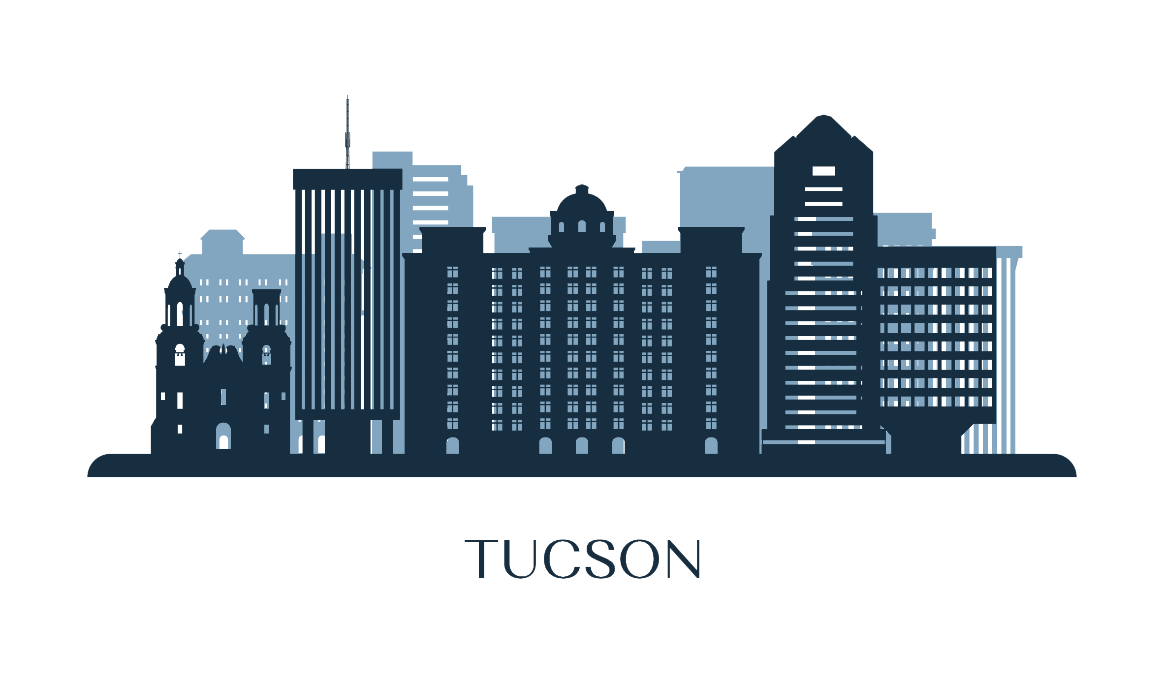 An illustration featuring the Tucson Skyline, titled 'A Desert Oasis of Southwestern Charm.'