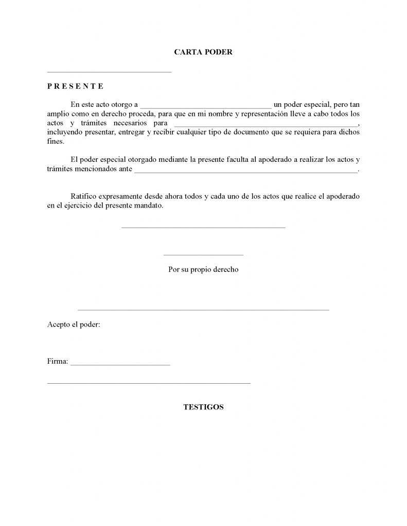 Blank Carta Poder form ready for official use, translated by Bylyngo Interpreting and Translation experts for international legal matters.